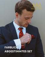 Massi Morino Krawatte mit Einstecktuch Set Herren inkl. Manschettenknöpfe, Krawattennadel und Geschenkbox - Männer Krawattenset zur Hochzeit