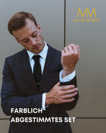 Massi Morino Krawatte mit Einstecktuch Set Herren inkl. Manschettenknöpfe, Krawattennadel und Geschenkbox - Männer Krawattenset zur Hochzeit