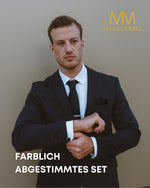 Massi Morino Krawatte mit Einstecktuch Set Herren inkl. Manschettenknöpfe, Krawattennadel und Geschenkbox - Männer Krawattenset zur Hochzeit