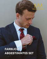 Massi Morino Krawatte mit Einstecktuch Set Herren inkl. Manschettenknöpfe, Krawattennadel und Geschenkbox - Männer Krawattenset zur Hochzeit