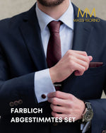 Massi Morino Krawatte mit Einstecktuch Set Herren inkl. Manschettenknöpfe, Krawattennadel und Geschenkbox - Männer Krawattenset zur Hochzeit