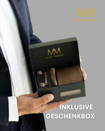Massi Morino Krawatte mit Einstecktuch Set Herren inkl. Manschettenknöpfe, Krawattennadel und Geschenkbox - Männer Krawattenset zur Hochzeit