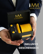 Massi Morino Krawatte mit Einstecktuch Set Herren inkl. Manschettenknöpfe, Krawattennadel und Geschenkbox - Männer Krawattenset zur Hochzeit