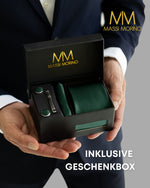 Massi Morino Krawatte mit Einstecktuch Set Herren inkl. Manschettenknöpfe, Krawattennadel und Geschenkbox - Männer Krawattenset zur Hochzeit