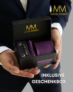 Massi Morino Krawatte mit Einstecktuch Set Herren inkl. Manschettenknöpfe, Krawattennadel und Geschenkbox - Männer Krawattenset zur Hochzeit