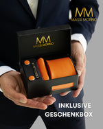 Massi Morino Krawatte mit Einstecktuch Set Herren inkl. Manschettenknöpfe, Krawattennadel und Geschenkbox - Männer Krawattenset zur Hochzeit