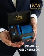Massi Morino Krawatte mit Einstecktuch Set Herren inkl. Manschettenknöpfe, Krawattennadel und Geschenkbox - Männer Krawattenset zur Hochzeit