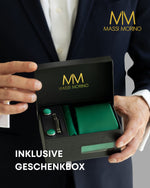 Massi Morino Krawatte mit Einstecktuch Set Herren inkl. Manschettenknöpfe, Krawattennadel und Geschenkbox - Männer Krawattenset zur Hochzeit