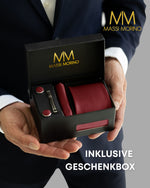 Massi Morino Krawatte mit Einstecktuch Set Herren inkl. Manschettenknöpfe, Krawattennadel und Geschenkbox - Männer Krawattenset zur Hochzeit