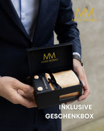 Massi Morino Krawatte mit Einstecktuch Set Herren inkl. Manschettenknöpfe, Krawattennadel und Geschenkbox - Männer Krawattenset zur Hochzeit