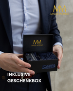 Massi Morino Krawatte mit Einstecktuch Set Herren inkl. Manschettenknöpfe, Krawattennadel und Geschenkbox - Männer Krawattenset zur Hochzeit