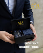 Massi Morino Krawatte mit Einstecktuch Set Herren inkl. Manschettenknöpfe, Krawattennadel und Geschenkbox - Männer Krawattenset zur Hochzeit