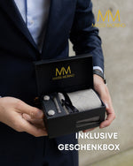 Massi Morino Krawatte mit Einstecktuch Set Herren inkl. Manschettenknöpfe, Krawattennadel und Geschenkbox - Männer Krawattenset zur Hochzeit