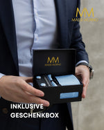 Massi Morino Krawatte mit Einstecktuch Set Herren inkl. Manschettenknöpfe, Krawattennadel und Geschenkbox - Männer Krawattenset zur Hochzeit