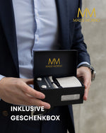 Massi Morino Krawatte mit Einstecktuch Set Herren inkl. Manschettenknöpfe, Krawattennadel und Geschenkbox - Männer Krawattenset zur Hochzeit