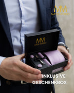 Massi Morino Krawatte mit Einstecktuch Set Herren inkl. Manschettenknöpfe, Krawattennadel und Geschenkbox - Männer Krawattenset zur Hochzeit