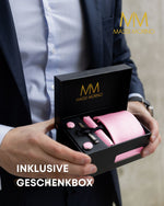 Massi Morino Krawatte mit Einstecktuch Set Herren inkl. Manschettenknöpfe, Krawattennadel und Geschenkbox - Männer Krawattenset zur Hochzeit