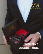 Massi Morino Krawatte mit Einstecktuch Set Herren inkl. Manschettenknöpfe, Krawattennadel und Geschenkbox - Männer Krawattenset zur Hochzeit