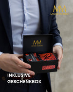 Massi Morino Krawatte mit Einstecktuch Set Herren inkl. Manschettenknöpfe, Krawattennadel und Geschenkbox - Männer Krawattenset zur Hochzeit