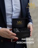 Massi Morino Krawatte mit Einstecktuch Set Herren inkl. Manschettenknöpfe, Krawattennadel und Geschenkbox - Männer Krawattenset zur Hochzeit