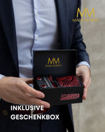 Massi Morino Krawatte mit Einstecktuch Set Herren inkl. Manschettenknöpfe, Krawattennadel und Geschenkbox - Männer Krawattenset zur Hochzeit