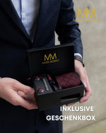 Massi Morino Krawatte mit Einstecktuch Set Herren inkl. Manschettenknöpfe, Krawattennadel und Geschenkbox - Männer Krawattenset zur Hochzeit