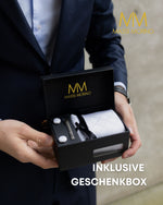 Massi Morino Krawatte mit Einstecktuch Set Herren inkl. Manschettenknöpfe, Krawattennadel und Geschenkbox - Männer Krawattenset zur Hochzeit
