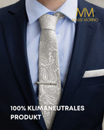 Massi Morino Krawatte mit Einstecktuch Set Herren inkl. Manschettenknöpfe, Krawattennadel und Geschenkbox - Männer Krawattenset zur Hochzeit