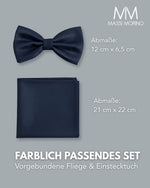 Massi Morino Fliege mit Einstecktuch Set Herren inkl. verstellbarer Schleife und Geschenkbox - Herren Fliegenset zur Hochzeit