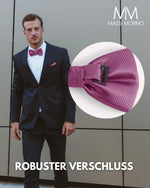 Massi Morino Fliege mit Einstecktuch Set Herren inkl. verstellbarer Schleife und Geschenkbox - Herren Fliegenset zur Hochzeit
