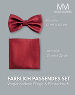 Massi Morino Fliege mit Einstecktuch Set Herren inkl. verstellbarer Schleife und Geschenkbox - Herren Fliegenset zur Hochzeit