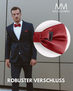 Massi Morino Fliege mit Einstecktuch Set Herren inkl. verstellbarer Schleife und Geschenkbox - Herren Fliegenset zur Hochzeit