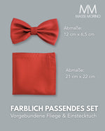 Massi Morino Fliege mit Einstecktuch Set Herren inkl. verstellbarer Schleife und Geschenkbox - Herren Fliegenset zur Hochzeit