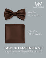 Massi Morino Fliege mit Einstecktuch Set Herren inkl. verstellbarer Schleife und Geschenkbox - Herren Fliegenset zur Hochzeit