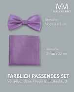 Massi Morino Fliege mit Einstecktuch Set Herren inkl. verstellbarer Schleife und Geschenkbox - Herren Fliegenset zur Hochzeit