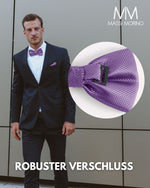 Massi Morino Fliege mit Einstecktuch Set Herren inkl. verstellbarer Schleife und Geschenkbox - Herren Fliegenset zur Hochzeit