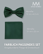 Massi Morino Fliege mit Einstecktuch Set Herren inkl. verstellbarer Schleife und Geschenkbox - Herren Fliegenset zur Hochzeit
