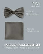 Massi Morino Fliege mit Einstecktuch Set Herren inkl. verstellbarer Schleife und Geschenkbox - Herren Fliegenset zur Hochzeit