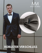 Massi Morino Fliege mit Einstecktuch Set Herren inkl. verstellbarer Schleife und Geschenkbox - Herren Fliegenset zur Hochzeit