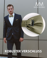 Massi Morino Fliege mit Einstecktuch Set Herren inkl. verstellbarer Schleife und Geschenkbox - Herren Fliegenset zur Hochzeit
