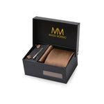 Massi Morino Krawatte mit Einstecktuch Set Herren inkl. Manschettenknöpfe, Krawattennadel und Geschenkbox - Männer Krawattenset zur Hochzeit