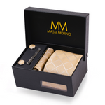Massi Morino Krawatte mit Einstecktuch Set Herren inkl. Manschettenknöpfe, Krawattennadel und Geschenkbox - Männer Krawattenset zur Hochzeit