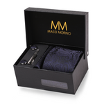Massi Morino Krawatte mit Einstecktuch Set Herren inkl. Manschettenknöpfe, Krawattennadel und Geschenkbox - Männer Krawattenset zur Hochzeit
