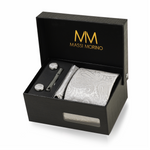 Massi Morino Krawatte mit Einstecktuch Set Herren inkl. Manschettenknöpfe, Krawattennadel und Geschenkbox - Männer Krawattenset zur Hochzeit