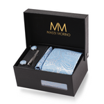 Massi Morino Krawatte mit Einstecktuch Set Herren inkl. Manschettenknöpfe, Krawattennadel und Geschenkbox - Männer Krawattenset zur Hochzeit