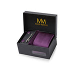Massi Morino Krawatte mit Einstecktuch Set Herren inkl. Manschettenknöpfe, Krawattennadel und Geschenkbox - Männer Krawattenset zur Hochzeit