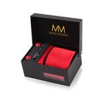 Massi Morino Krawatte mit Einstecktuch Set Herren inkl. Manschettenknöpfe, Krawattennadel und Geschenkbox - Männer Krawattenset zur Hochzeit