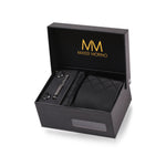 Massi Morino Krawatte mit Einstecktuch Set Herren inkl. Manschettenknöpfe, Krawattennadel und Geschenkbox - Männer Krawattenset zur Hochzeit
