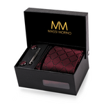 Massi Morino Krawatte mit Einstecktuch Set Herren inkl. Manschettenknöpfe, Krawattennadel und Geschenkbox - Männer Krawattenset zur Hochzeit