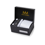 Massi Morino Krawatte mit Einstecktuch Set Herren inkl. Manschettenknöpfe, Krawattennadel und Geschenkbox - Männer Krawattenset zur Hochzeit